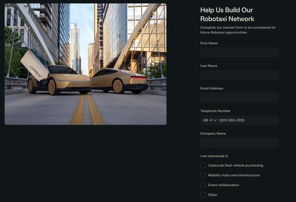 特斯拉分发Robotaxi兴趣登记表 优先面向车队买家 特斯拉分发Robotaxi兴趣登记表 优先面向车队买家